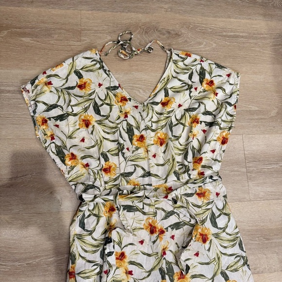 Kensie Jeans 100% Linen Floral Print Jumpsuit Relaxed Boho Lagenlook Sz Large - Picture 3 of 12